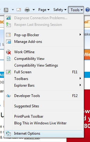 Internet Explorer Tools Internet Options